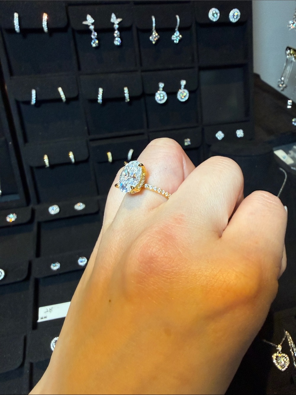 Gold Oval Halo Engagement Ring with Clear Center Stone - Women Jewelry